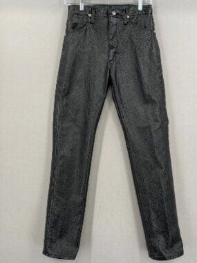Vintage Wrangler Black Vinyl Pleather Wet Look Jeans Womens 27x32
